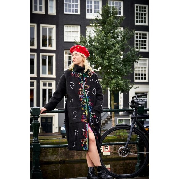 Mumami Coat 2X Boho Embroidered Artistic Amsterdam Windmill Wearable Art To Wear - Picture 3 of 16